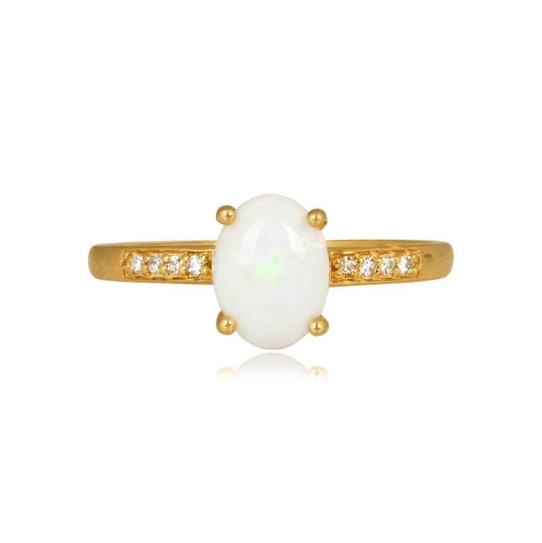 Oval Opal and Diamond Yellow Gold Durant Ring