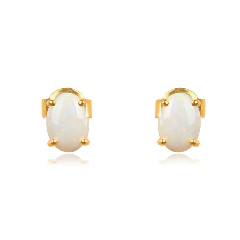 Oval Opal Yellow Gold Stud Tira Earrings