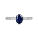 center 0.90 carat oval cut sapphire stone with diamonds on shoulders Vinson Ring 16002