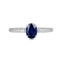 center 0.90 carat oval cut sapphire stone with diamonds on shoulders Vinson Ring 16002