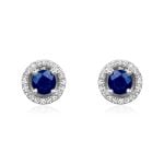 0.54 carat sapphire stud earrings with diamond halo Clough Earrings 16003