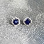 Sapphire and Diamond Halo Stud Clough Earrings