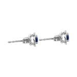 white gold Sapphire and Diamond Halo Stud Clough Earrings 16003