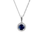 0.54 carat round sapphire stone with diamond halo Dalzell Necklace 16004