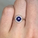 Front Finger View Prong-Set 0.59 carat round sapphire stone f2 16005