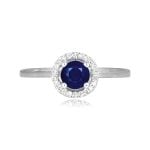 0.59 carat center round sapphire stone with diamond halo Caney Ring 16005