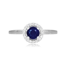 0.59 carat center round sapphire stone with diamond halo Caney Ring 16005