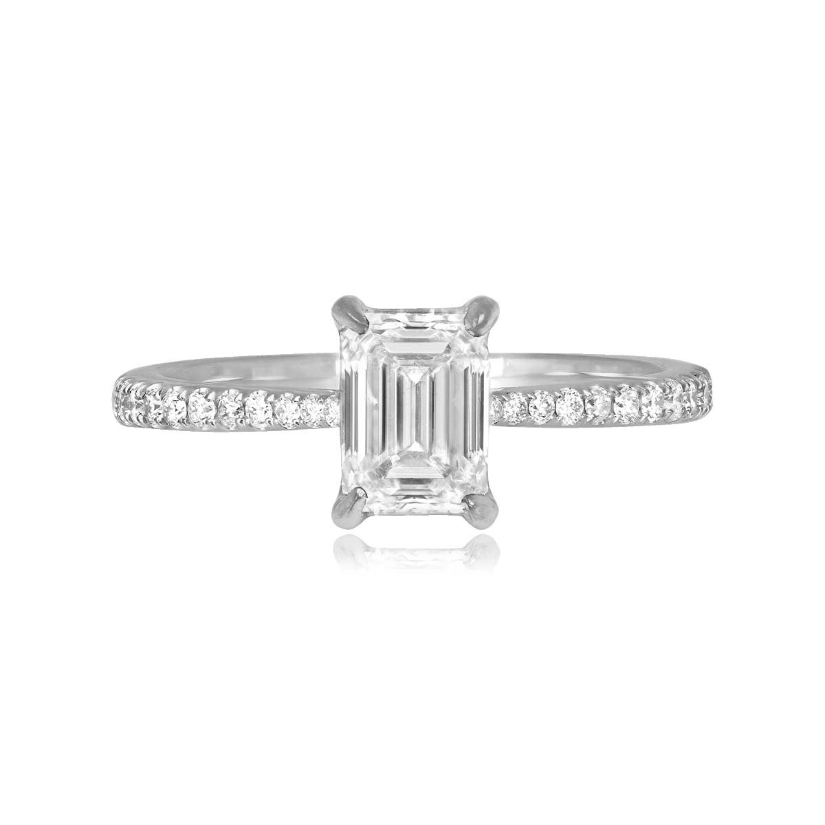 Stacked from 35 images. Method=C (S=1) 1.00 carat emerald cut GIA certified diamond ring with diamonds on shoulders Sunray Ring 16007