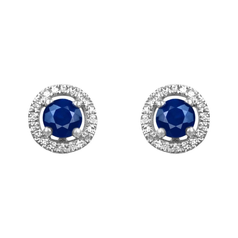 Sapphire and Diamond Halo Stud Clough Earrings