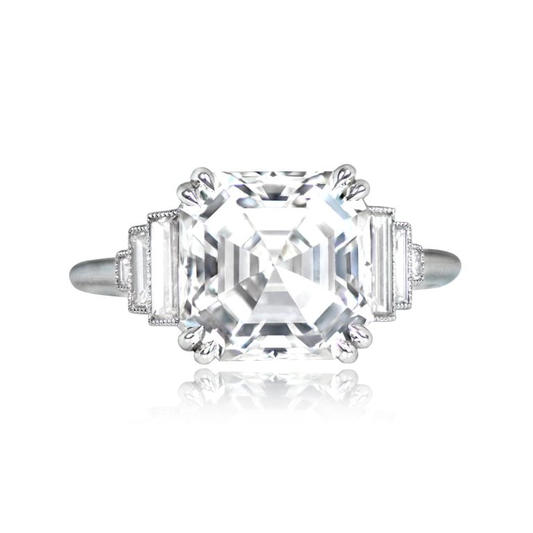 4.01ct Asscher Cut Diamond Platinum Follett Ring