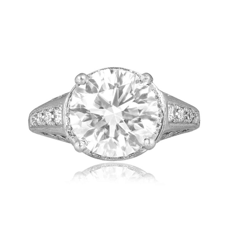 GIA 4.01ct Diamond Engraved Platinum Cyrene Ring