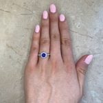 Sapphire Center with Diamond Halo Hand Picture Gurley Ring f1 MOSK101