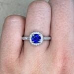 Sapphire Center with Diamond Halo Finger Picture View f2 MOSK101
