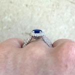 Basket View of Prong-Set Sapphire Center with Diamond halo f3 MOSK101