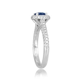 Sapphire ring and Diamond domed Halo Gurley Ring MOSK101