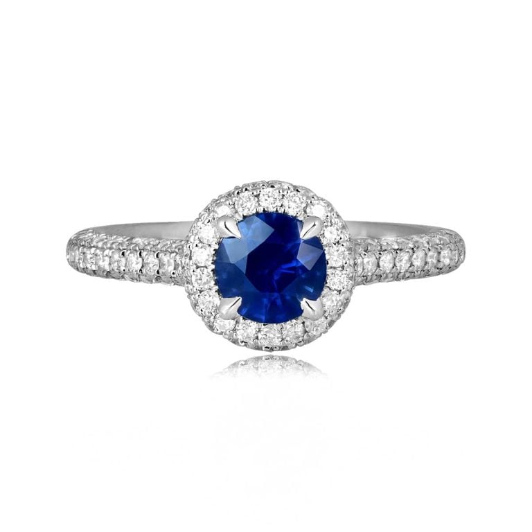 Sapphire and Diamond Halo Gurley Ring
