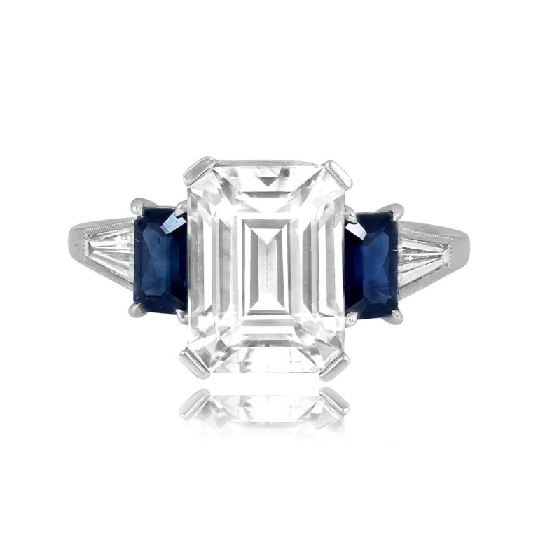 Emerald Cut Diamond and Sapphire Karnack Ring