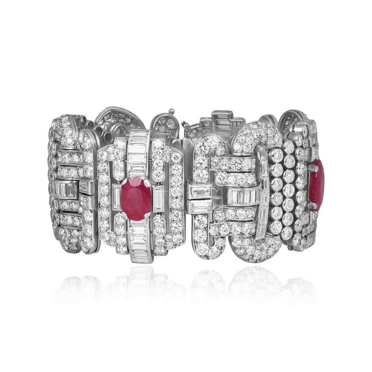 Art Deco Non-Heated Burma Ruby and Diamond Wareland Bracelet, Circa 1920