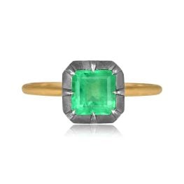center 1.06 carat emerald stone set in blackened platinum and yellow gold Dayton Ring 15439vb