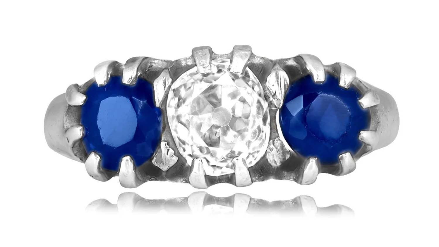 Retro era ring with an old mine cut diamond set in 18k white gold