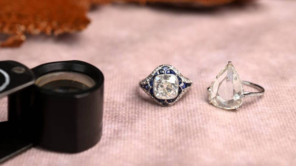 Antique Cushion cut ring and Pear Rose Ring