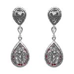 Ruby and Diamond double Drop hanging Partoun Earrings EAji968