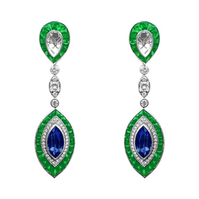 Sapphire, Tsavorite and Diamond Carlin Earrings