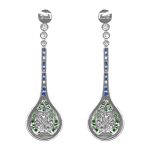 Elongated Sapphire, Tsavorite and Diamond Holborn Earrings EAti964-2 Back View photo