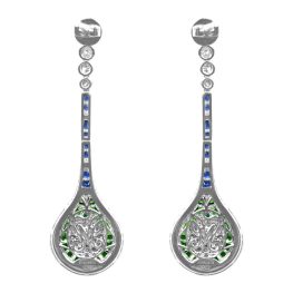 Elongated Sapphire, Tsavorite and Diamond Holborn Earrings EAti964-2 Back View photo