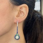 Elongated Sapphire, Tsavorite and Diamond Holborn Earrings