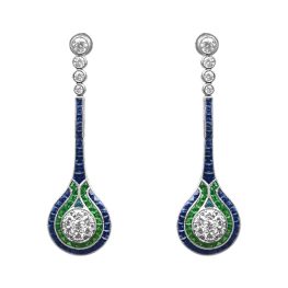 elongated drop earrings featuring sapphire , tsavorite and diamond stones Holborn Earrings EAti964