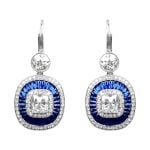 center diamond with diamond and sapphire halos platinum earrings Montello Earrings EAti964