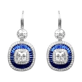 center diamond with diamond and sapphire halos platinum earrings Montello Earrings EAti964