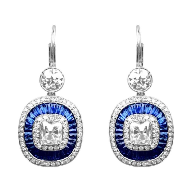 Diamond and Sapphire Halo Montello Earrings