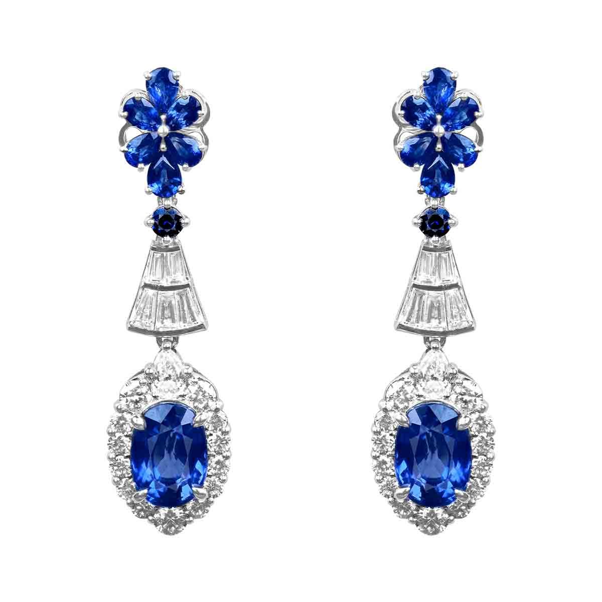 Stacked from 8 images. Method=C (S=1) floral geometric designed earrings with sapphire and diamond stones Heyburn Earrings ECg959