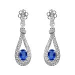 oval cut sapphire stones with pave set diamonds Roswell Earrings ECg963