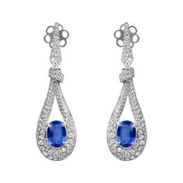 oval cut sapphire stones with pave set diamonds Roswell Earrings ECg963