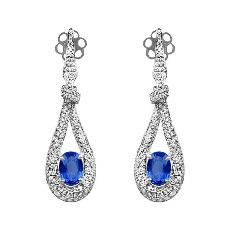 Oval Cut Sapphire and Diamond Roswell Earrings
