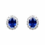 1.83 carats total oval cut sapphire stones with diamond clusters Scio Earrings ECm963