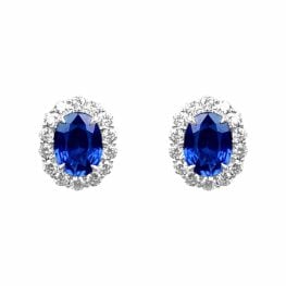 1.83 carats total oval cut sapphire stones with diamond clusters Scio Earrings ECm963