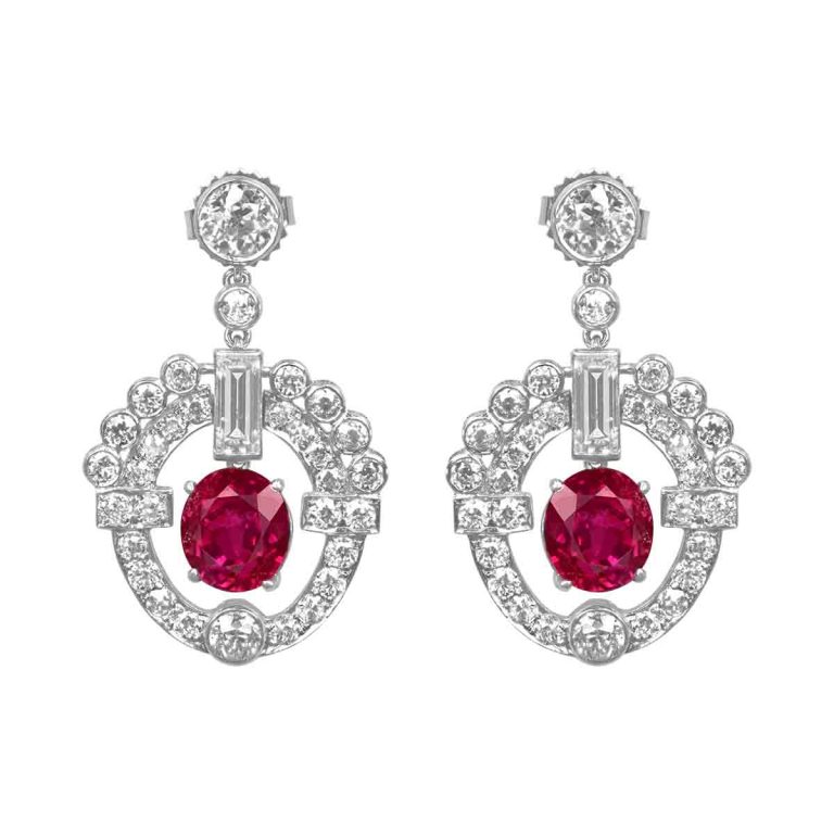 Cartier Art Deco Burma Ruby and Diamond Earrings, Circa 1920