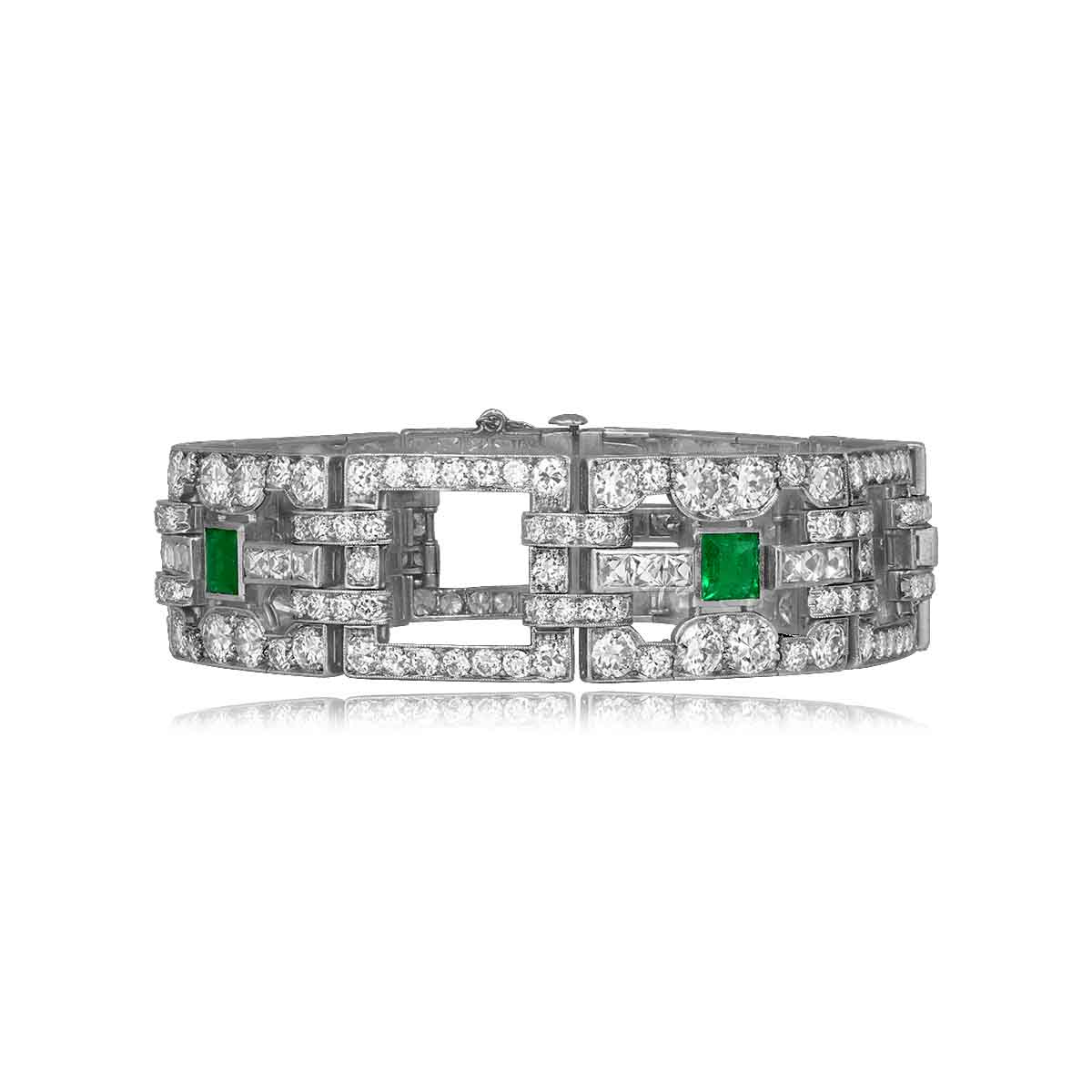 Bling Jewelry Bracciale Rigido Bangle Art Déco, Zirconi Cubici Simulati Zaffiro Verde E Blu, Finitura Ottone Placcato Rodio, 7 Pollici, Regalo Donna