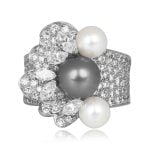 French Van Cleef & Arpels floral pearl and diamond ring VCA Ring HER1922