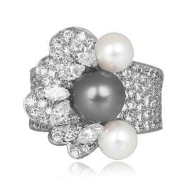 French Van Cleef & Arpels floral pearl and diamond ring VCA Ring HER1922