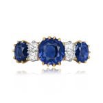 three stone ring with burma no heat sapphire and diamond stones Porter Ring HER4900