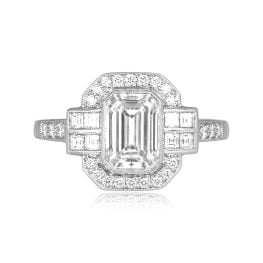 1.27 carat emerald cut diamond halo geometric style Belfonte Ring JD31551I TV