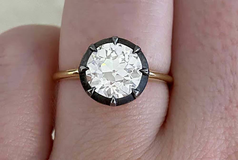 old european cut diamond ring in platinum and yellow gold