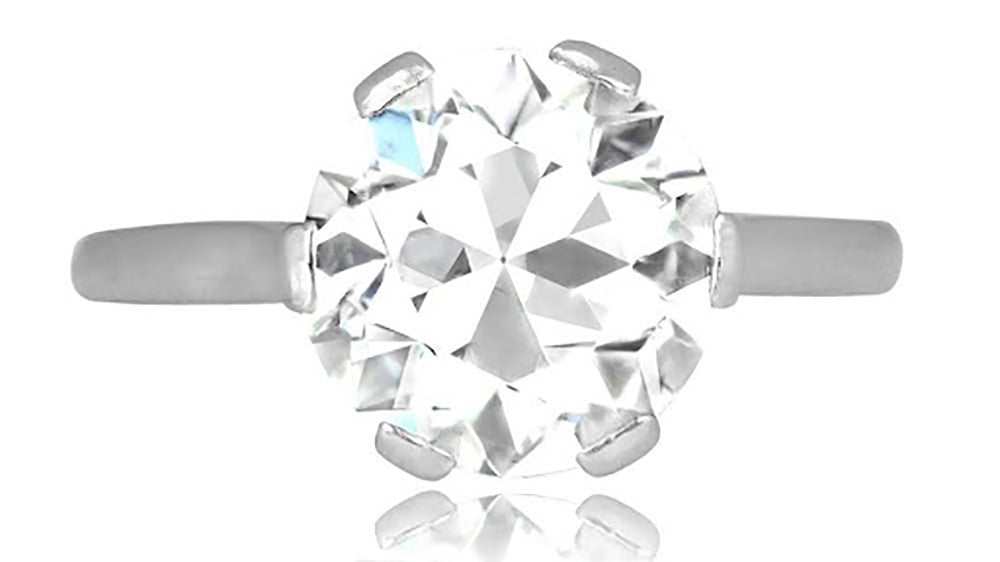 Edwardian era old European cut diamond ring in platinum