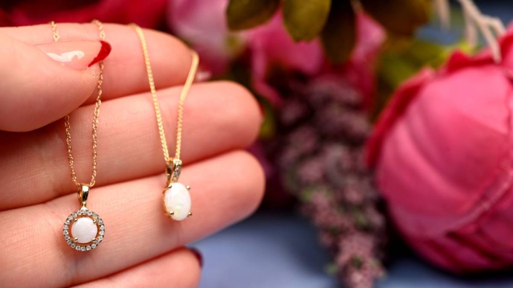 Opal Necklace Pendants Held with Flowers