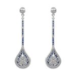 Sapphire and Diamond Drop Hubbard Earrigns SH525 Bach view photo